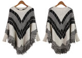 Womens Cardigan Wraps Winter Knitted Cable Fringes Shawls Poncho Sweater (SP613)