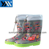 2018 Sunny Grey Car Print Textile Collar Children Natural Rubber Rainboots High Quality Lace Wellingtons New Design Wellies Shoes for Kids Footwear