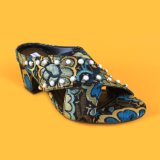 Lady Blue Studded Heel Casual Slippers for Women with Pearl Stud