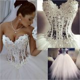 Pear Bodice Bridal Wedding Ball Gown Tulle Corset Sheer Wedding Dress Z101
