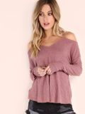 2017 Hot Sale Waffle Knit Cold Shoulder Long Sleeve Girls T-Shirt