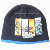 Factory Produce Customized Design Print Winter Acrylic Black Knit Cap