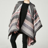 Women's Color Block Open Front Blanket Poncho 2-Tone Reversible Cashmere Like Cape Thick Winter Warm Stole Throw Poncho Wrap Shawl (SP236)