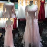 Custom Made Long Sleeves Lace Appliqued Pink Dress Evening Gown