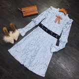 Very Fashionable Water Blue Lace Dress Black Belt Decoration Make You Charming