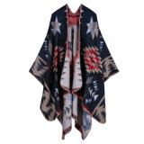 Women's Color Block Open Front Blanket Poncho Bohemian Cashmere Like Cape Thick Winter Warm Stole Throw Poncho Wrap Shawl (SP228)
