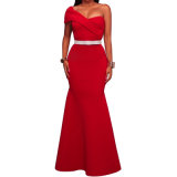 Fashion Red Sexy One Shoulder Long Gown Evening Dress