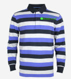 Basic Style Striped Blue Long Polo Shirt