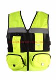 High Visibility Yellow Mens Safety Reflective Multi-Pockets Vest with Warp Knitting Fabric