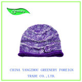 Fashion Beautiful Children Purple Knit Hat with Flower