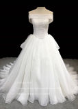 Aolanes Folder Neck A Line Tulle Wedding Gown