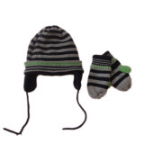 Kids Stripe Hat with Earflap Glove Hat Set