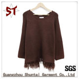 2018 New Fashion Pure Color Round Neck Sweater, Hem with Tassels,