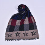 Women's Acrylic Reversible Cashmere Like Star Printing Winter Warm Thick Knitted Woven Shawl Scarf (SP270)