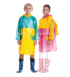 Double Color Kid's Long Raincoat with Shoolbag Cover