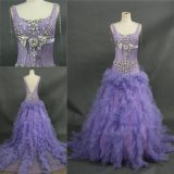 Heavy Beading Crystal Stones Light Purple Long Evening Gown
