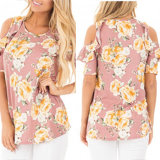 Fashion Women Leisure Casual Flower Printed off Shoulder Blouse