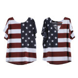 USA Flag Printed Oversized Blouse Top T-Shirt