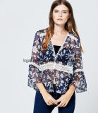 New Arrival OEM ODM V Neck Sweet Lace Open Sexy Lady Chiffon Blouse