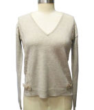 Ladies V-Neck Long Sleeve with Lace Pullover Sweater