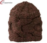 Brown Pink Thick Acrylic Beanie Hat for Lady