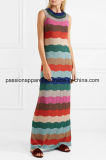 2017 High Quality Customized Striped Metallic Crochet-Knit Maxi Dress