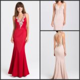 Sheath Satin Bridesmaid Party Prom Gowns Red Blush V-Neck Formal Evening Dresses Y16327