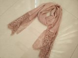 Spring Summer Cotton Line Long Woven Scarf with Lace Edges