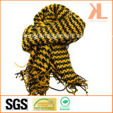 Acrylic Winter Warm Yellow Swallow Gird/Houndstooth Woven Scarf with Fringe