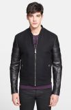 2015 Mens Cool Shiny Leather-Cotton Mix Fabric Leather Jacket
