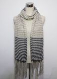Lady Fashion Contract Color Acrylic Knitted Fringed Winter Scarf (YKY4390)