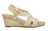 Stylish Beige Faux Leather and Elastic Wedge Sandals