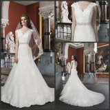 V-Neck Court Train Lace Cap Sleeve Tulle Bridal Wedding Dresses Wdo91