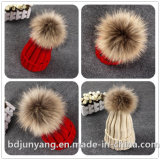 POM POM Winter Knit Hats Natural Real Raccoon Fur Balls