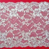 Ivory White Floral Mesh Elastic Lace Fabric Textile