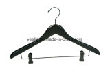 Yeelin Hanger Supplier Black Wooden Clothes Hanger with Two Clips for Men (YLWD-c9)