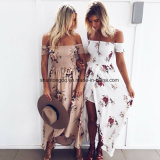 Boho Style Long Dress Women off Shoulder Beach Summer Dresses Floral Print Vintage Chiffon White Maxi Dress Vestidos De Festa
