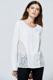 2017 Wholesale Womens Clothing White Chiffon Lace Lady Blouse Long Sleeve Readymade Blouses