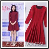 High Quality Fashion Ladies Red Autumn Viscose Nylon Close-Fitting Jersey Party Dress
