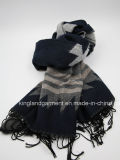 100% Acrylic Quality Navy Striped Woven Scarf with Fringe