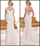 Cap Sleeves Bridal Formal Gowns Lace Chiffon Wedding Dress Snd1897