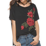 Summer Women Embroidered Floral Casual Tops T-Shirt