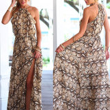 Fashion Women Sexy Chiffon Printed Split Long Tube Dress