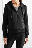 2017 Hot Sale Black Embroidered Tech-Jersey Women Hoodies with Zipper