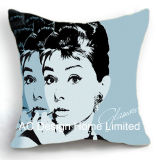 Elegant Square Audrey Hepburn Design Decor Fabric Cushion W/Filling
