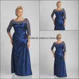 Hand Beads Mother of The Bride Dresses Plus Size 3/4 Sleeves Blue Taffeta Evening Dresses J329