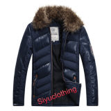 Men Leather Casual Fur Collar Warm Winter Design Waterproof PU Jacket (J-1618)
