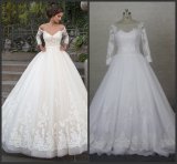 Stock White Bridal Gowns 3/4 Sleeves A-Line Organza Lace Wedding Dresses Sw01