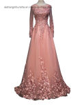 Lovemay Lace Tulle Long Beading Evening Party Dress