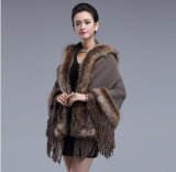 Woman Fashion Acrylic Knitted Faux Fur Winter Fringe Shawl (YKY4458-2)